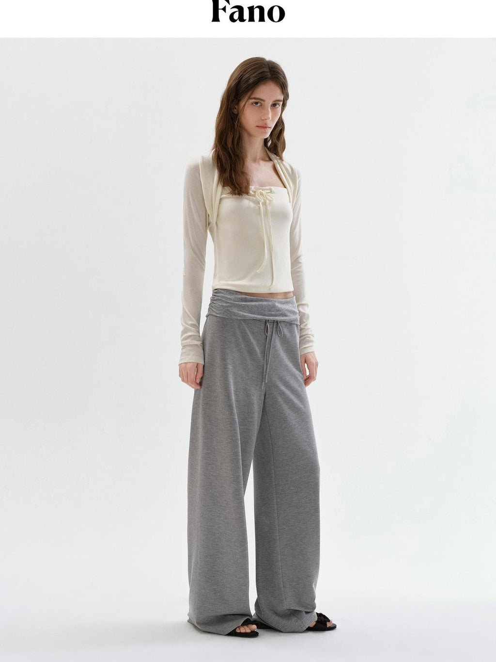fano Versatile Natural Waist Drawstring Wide Leg Heather Gray Poly Blend Sweatpants