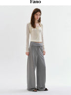 fano Versatile Natural Waist Drawstring Wide Leg Heather Gray Poly Blend Sweatpants