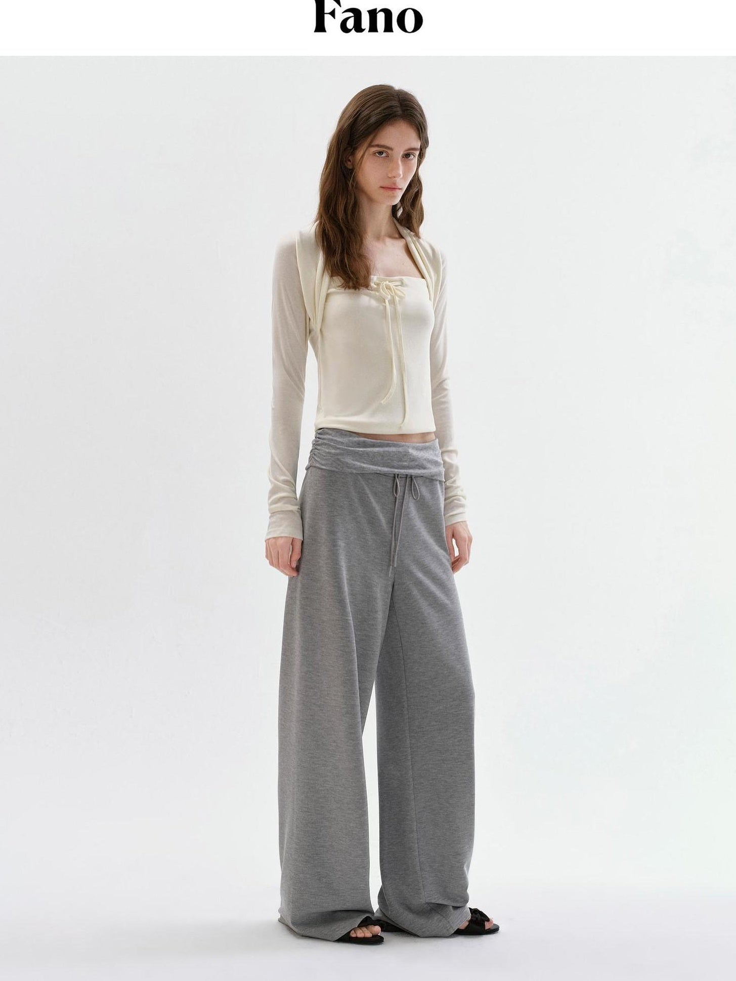 fano Versatile Natural Waist Drawstring Wide Leg Heather Gray Poly Blend Sweatpants