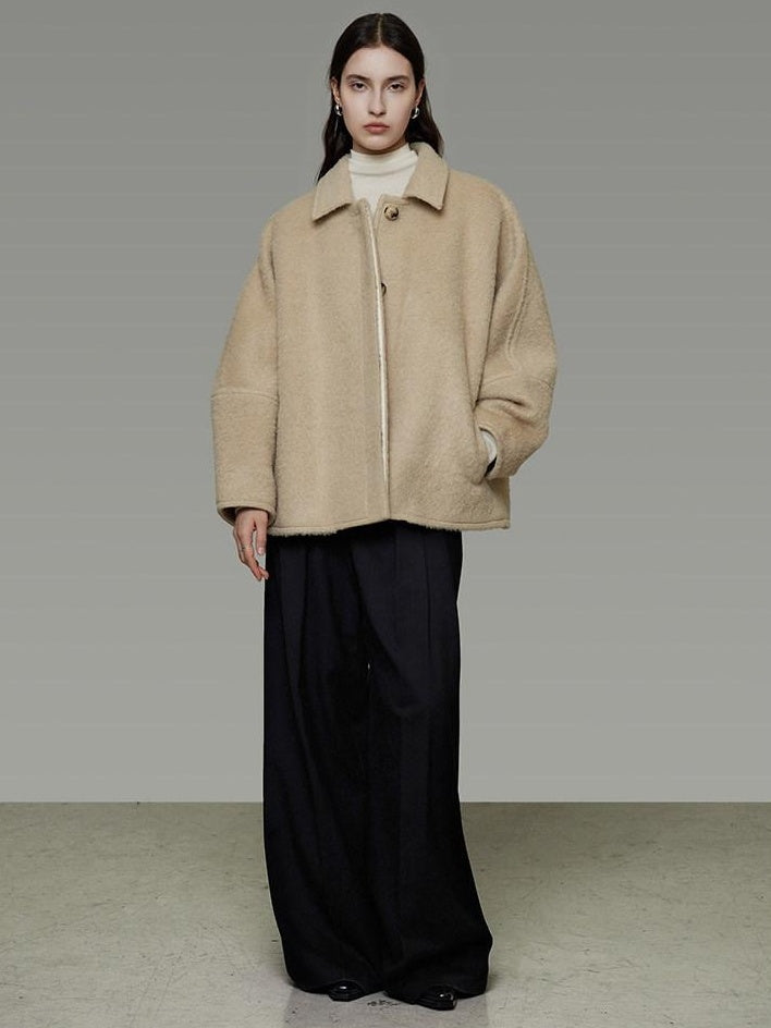 unspoken 3D Tailored Minimalist Loose Fit Office Lapel Single Breasted Camel Short Coat