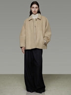 unspoken 3D Tailored Minimalist Loose Fit Office Lapel Single Breasted Camel Short Coat