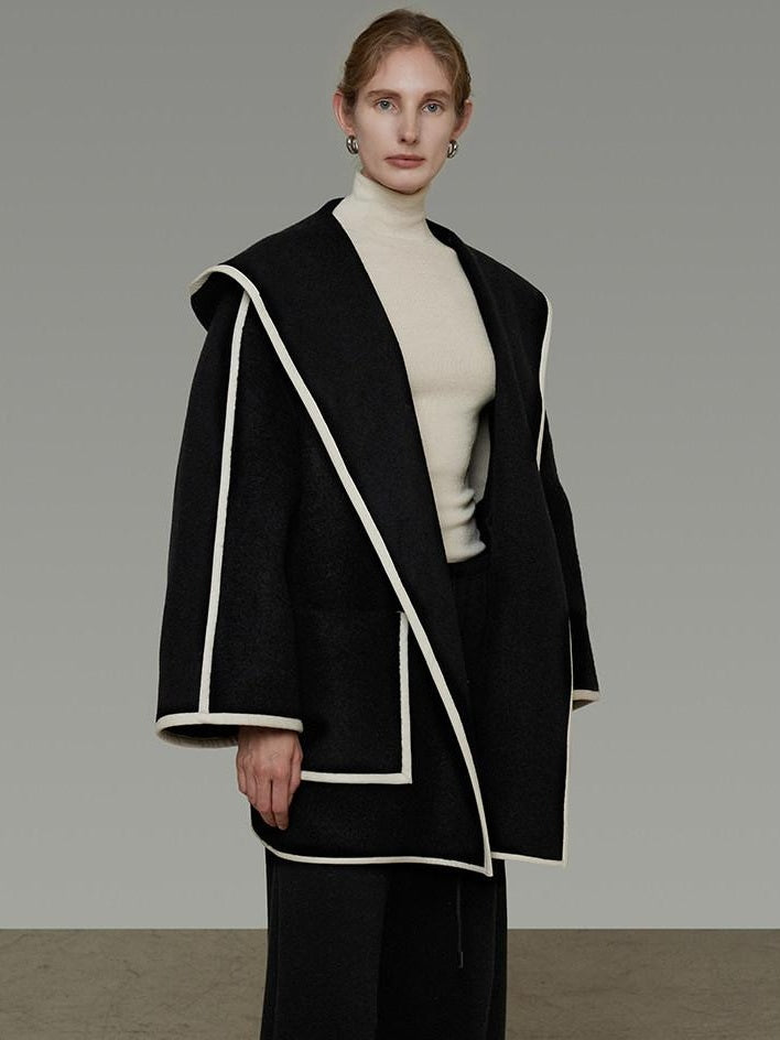 unspoken Premium Wool Alpaca Blend Straight Tailored Office Notch Lapel Black Wool Coats