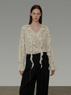 unspoken Breathable Soft Minimalist Commuter Loose Bell Sleeve V-neck Office Blouses