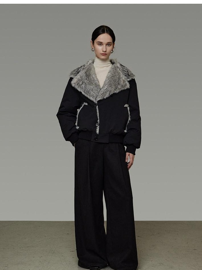 unspoken Warm Thick Fur Collar Loose Commuter Women Black Everyday Short Coat