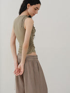 someonesometimes Light Lyocell Slim Ruffle Tie Cami Workwear Women Olive Green Tank Tops