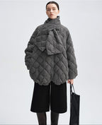 audreyyang 90 Percent Duck Down Warm Mid Length Diamond Quilt Wool Loose Women Down Jackets