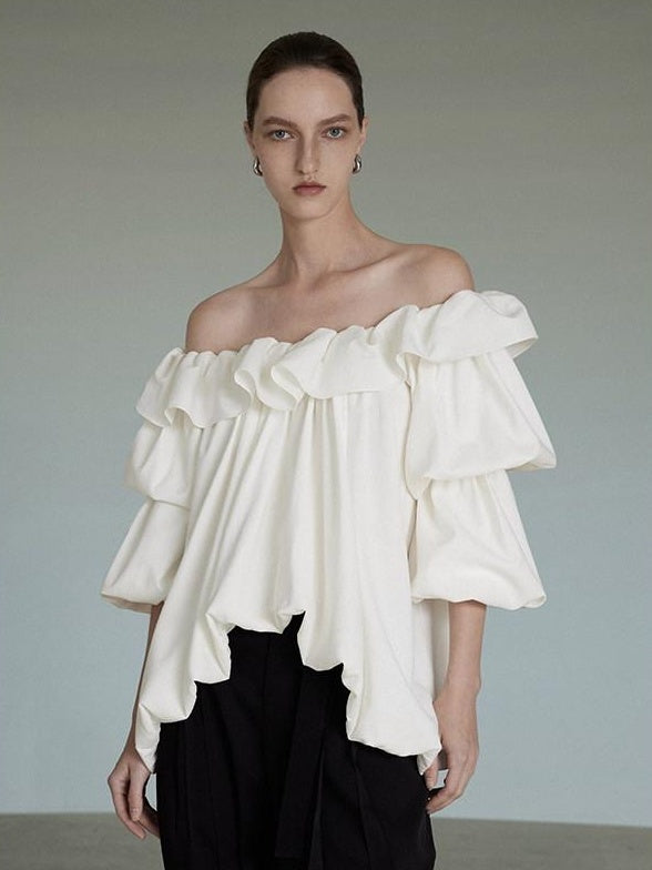 unspoken Breathable Viscose Ruffle Collar Loose Minimal Office Women Pullover Blouses