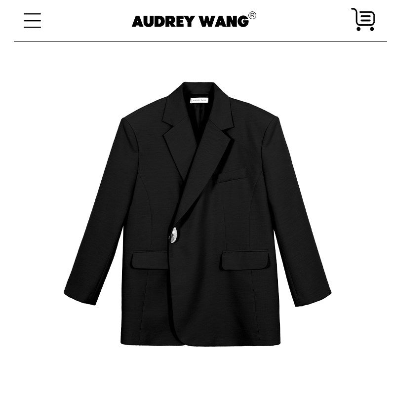 audreyyang_Oversized_Wool_Single_Button_Notch_Lapel_Long_Sleeve_Women_Cream_Black_Blazers_MISSTT