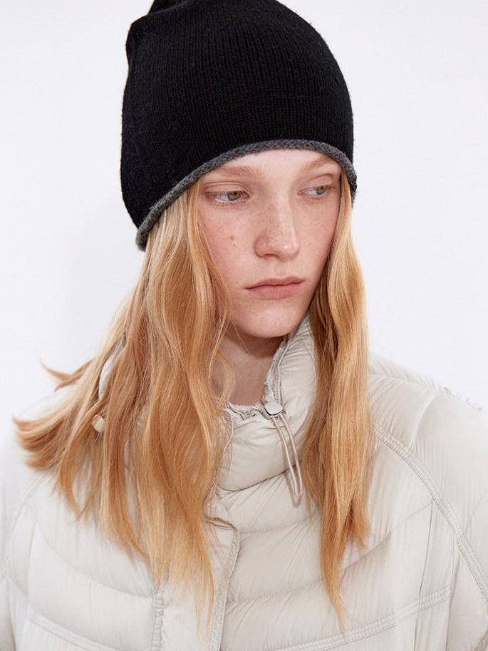 fano Cozy Wool Minimalist Knit Round Top Unisex Everyday Dark Gray Beanies