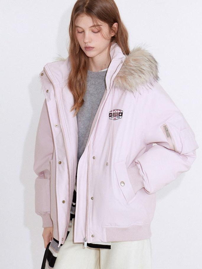 fano White Duck 90 Percent Down Removable Hood Casual Regular Women Pink Down Jackets