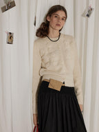 Lofi choose Soft Pearl White Floral Knit Casual Relaxed Button Front Round Neck Women Cardigans