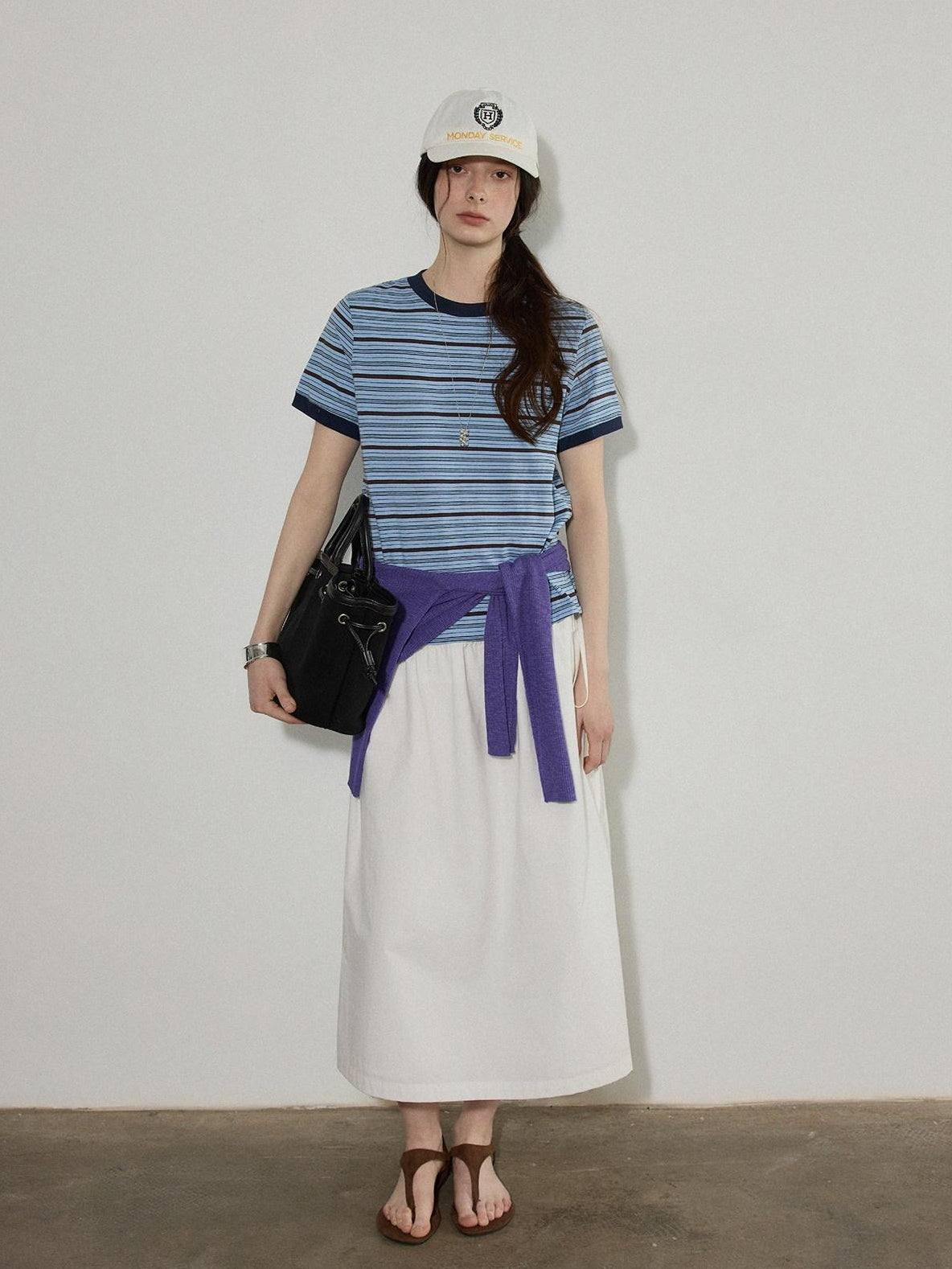 Lofi choose High Waist Bow A Line Cotton Commuter Loose Fit Women Tie Elegant Midi Skirts