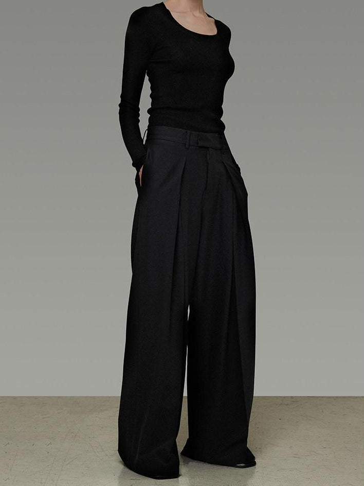 unspoken High Waist Breathable Black Minimalist Zipper Fly Women Wide Leg Pants