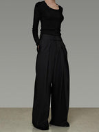 unspoken High Waist Breathable Black Minimalist Zipper Fly Women Wide Leg Pants