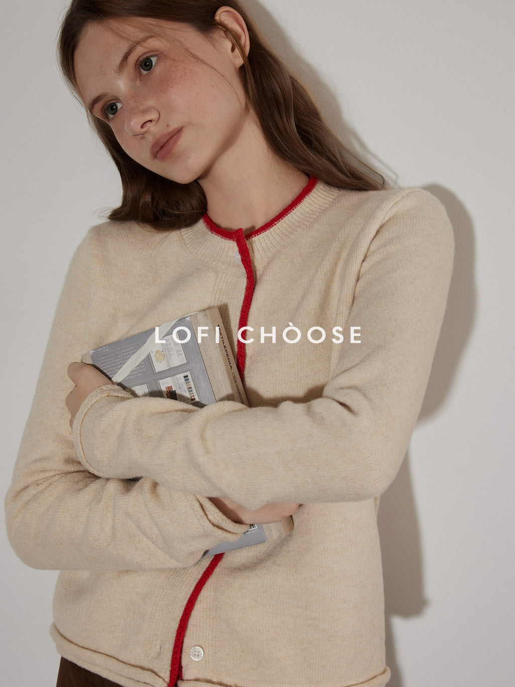 Lofi choose Cozy Contrast Trim Rolled Cuff Relaxed Fit Office Women Knit Button Cardigans