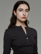 unspoken Breathable Tencel Ruched High Waist A Line Long Sleeve Slim Office Maxi Dresses