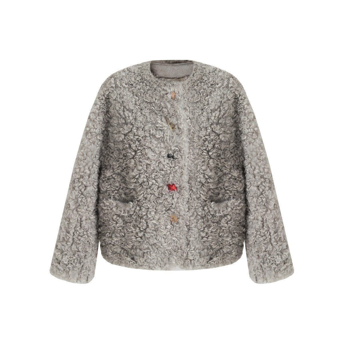 fano_Faux_Fur_Straight_Cut_Minimal_Workwear_Women_Gray_Khaki_Short_Coat_MISSTT
