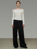 unspoken Soft Breathable Knit One Shoulder Slim Fit Office White Long Sleeve Blouses