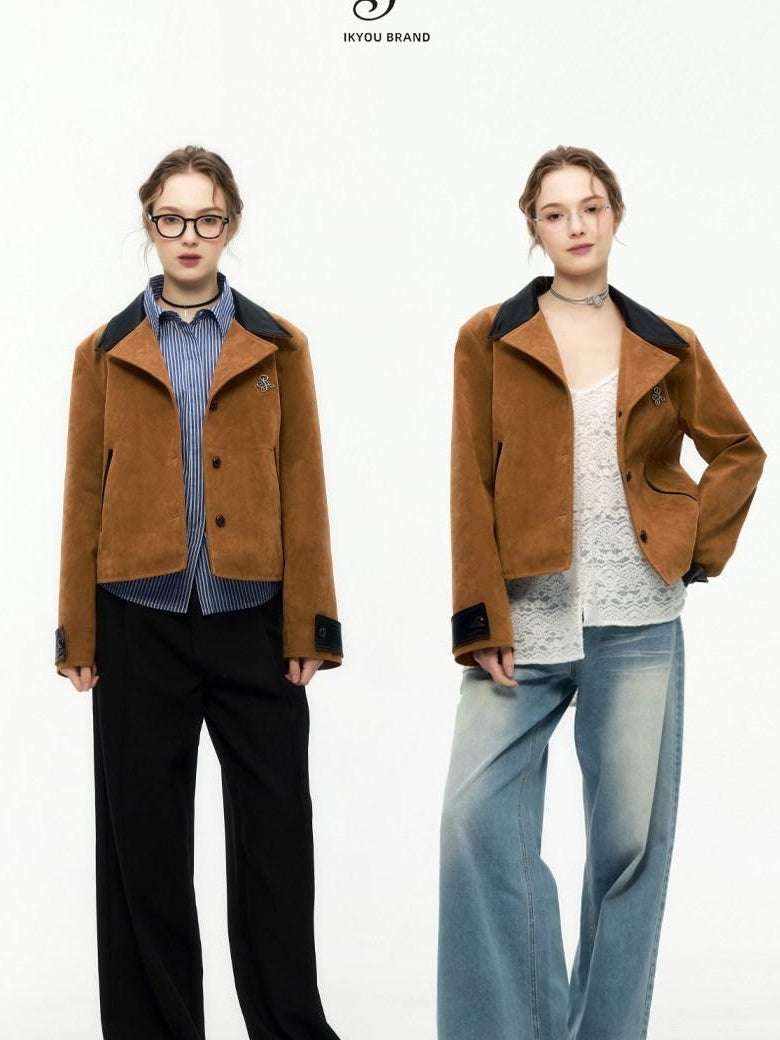 ikyou Non Iron 3D Embellished Straight Fit Commuter Notch Lapel Brown Cropped Jackets