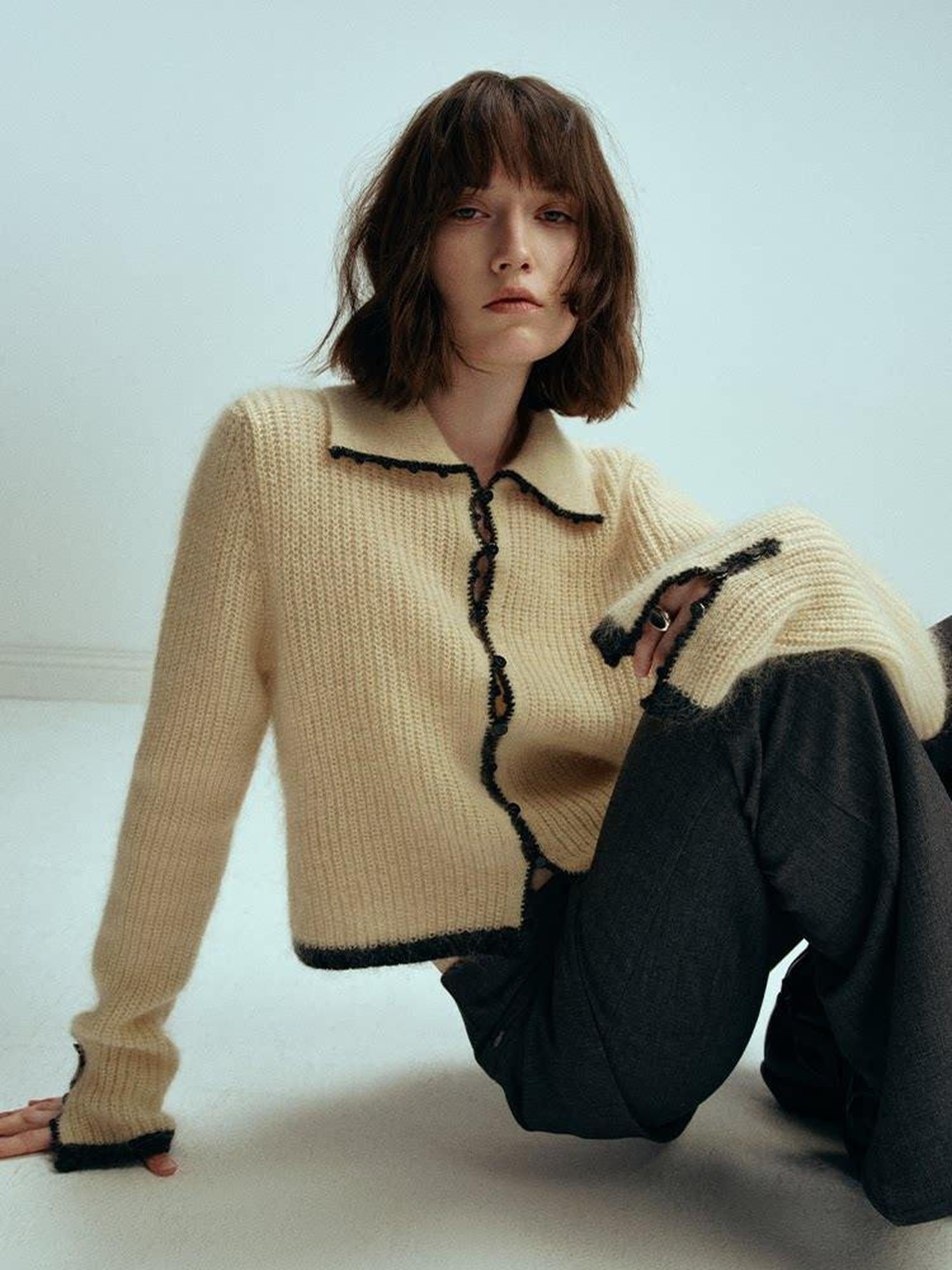 someonesometimes Soft Mohair Wool Blend Slim Short Lapel Buttoned Women Knitwear Cardigans