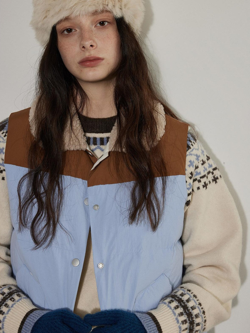 Lofi choose 90% White Duck Down Thick Patchwork Colorblock Commuter Women Puffer Vests