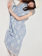 fano 100 Percent Cotton Sleeveless A Line Korean Commuter Women Blue Maxi Dresses