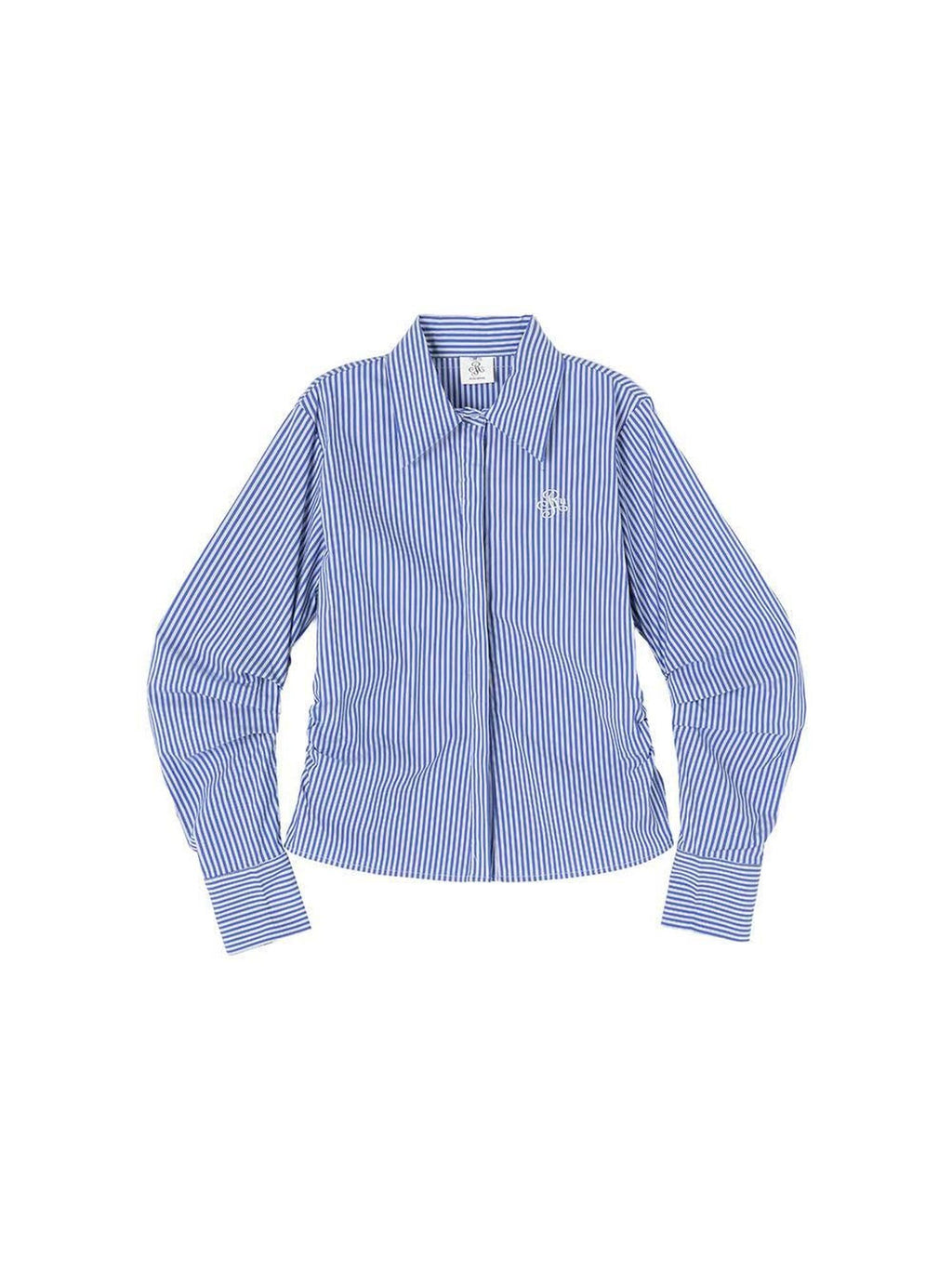 ikyou Embroidered Striped Slim Fit Commuter Long Sleeve Collared Cotton Shirts