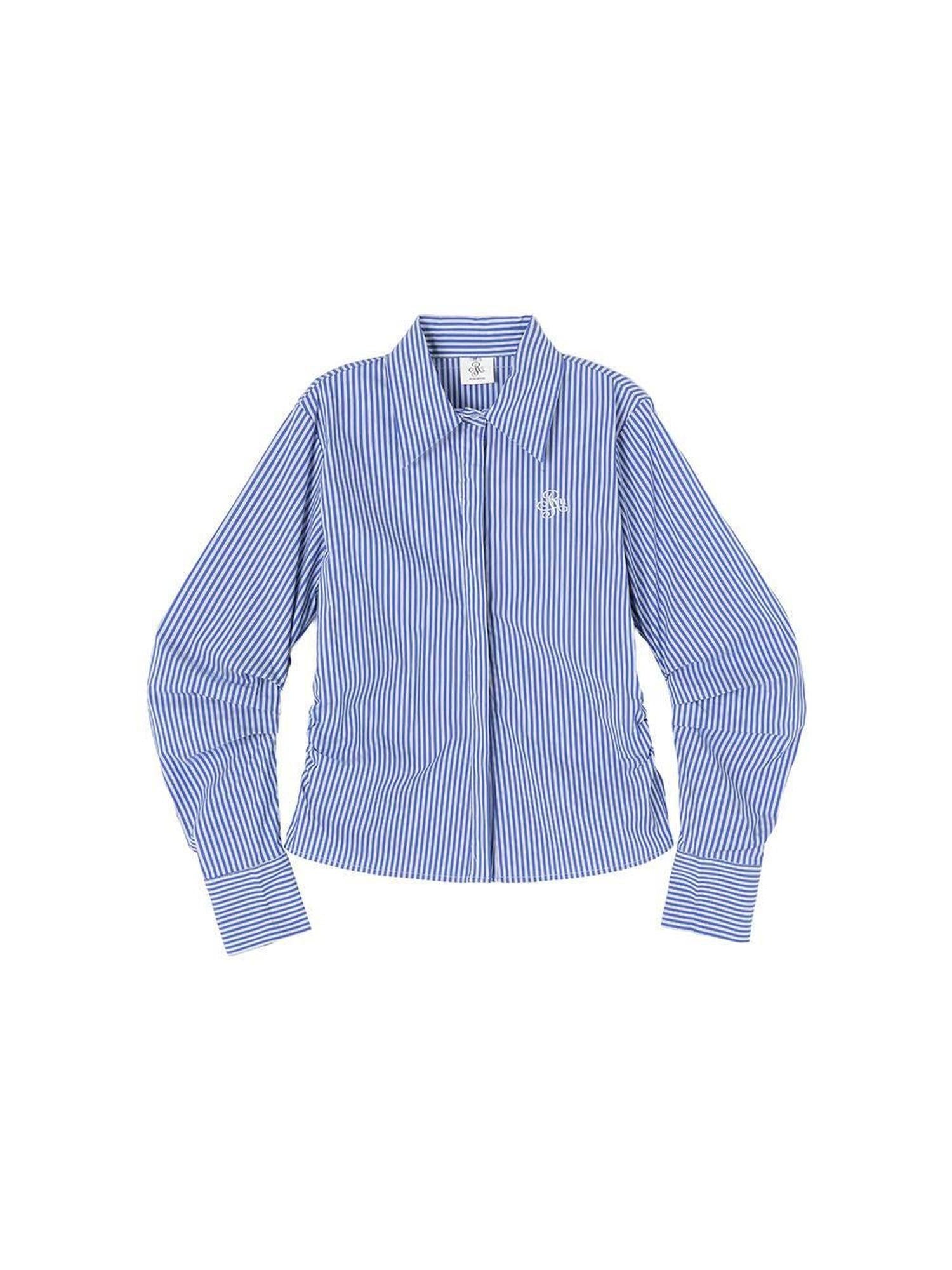 ikyou Embroidered Striped Slim Fit Commuter Long Sleeve Collared Cotton Shirts