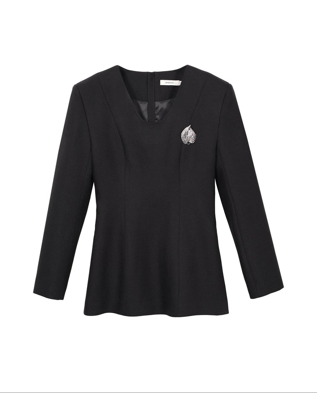 audreyyang Slim Waist Fitted Crew Neck Polyester Women Black Gray Long Sleeve Crop Tops