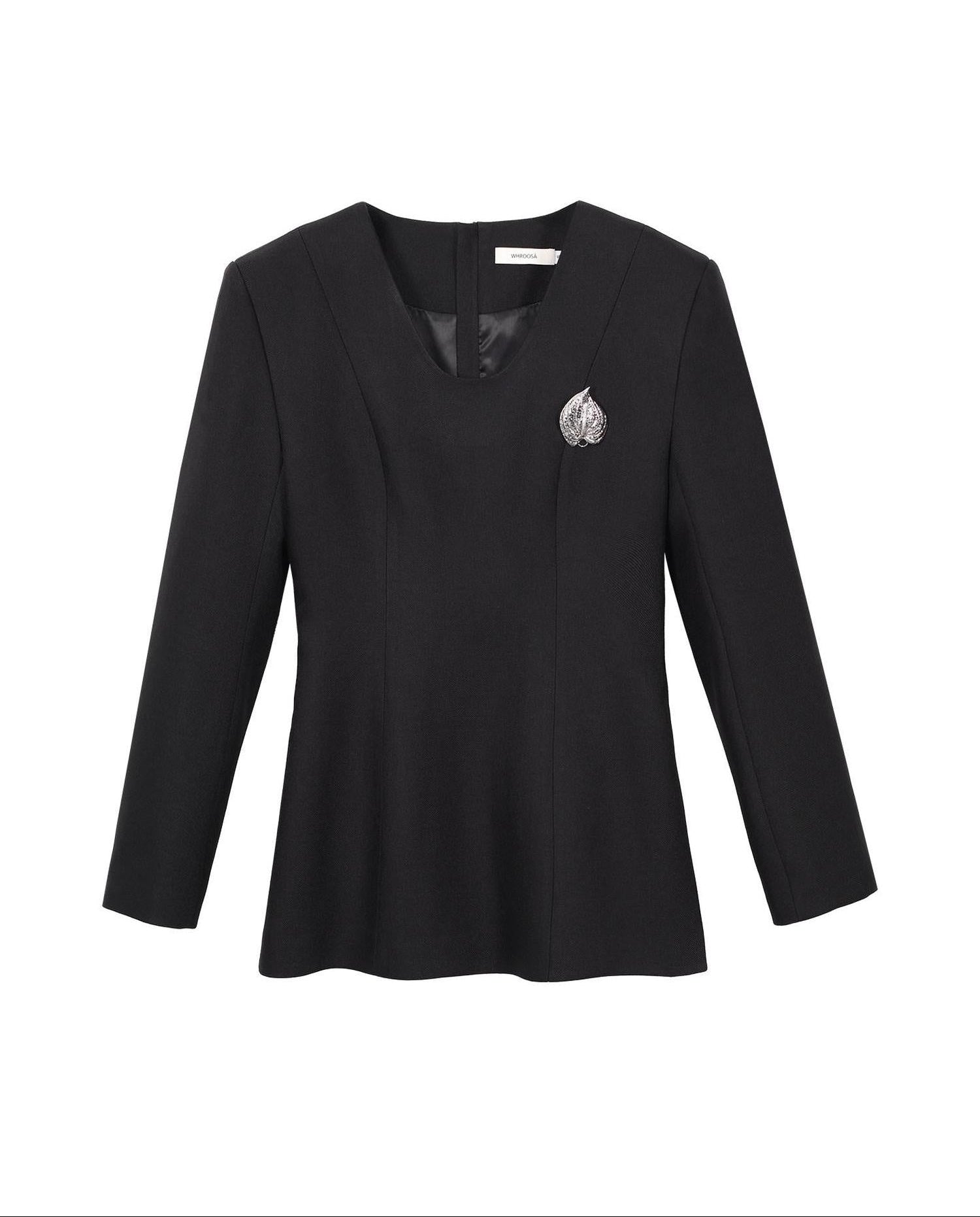audreyyang Slim Waist Fitted Crew Neck Polyester Women Black Gray Long Sleeve Crop Tops