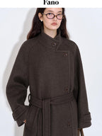 fano Premium 75 Wool 25 Polyester Longline Stand Collar Loose Korean Wool Coats