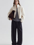 fano High Waist Minimalist Straight Leg Long Deep Gray Women Casual Pants