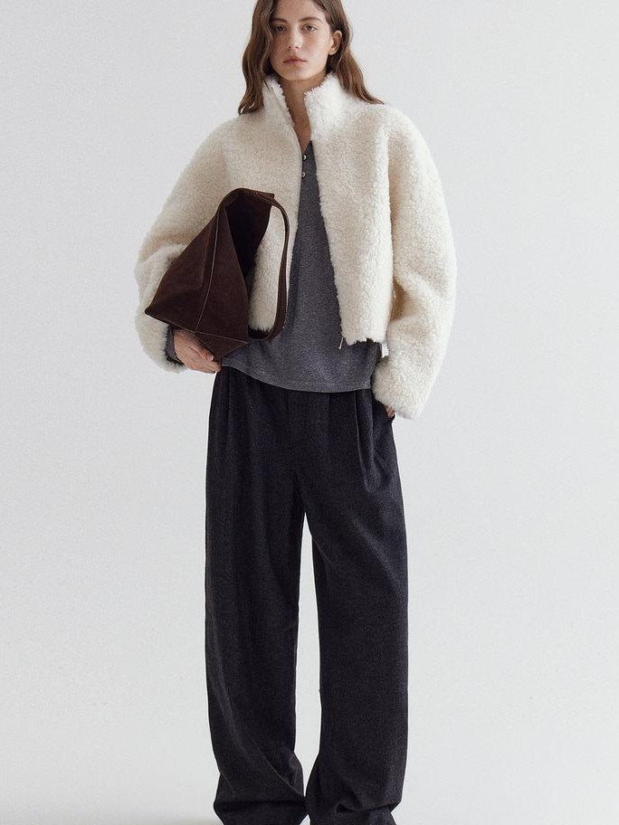 fano High Waist Minimalist Straight Leg Long Deep Gray Women Casual Pants