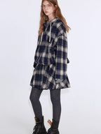 fano Soft Stretch Polyester Blend Cozy Relaxed Fit Plaid Pullover Women Hoodie