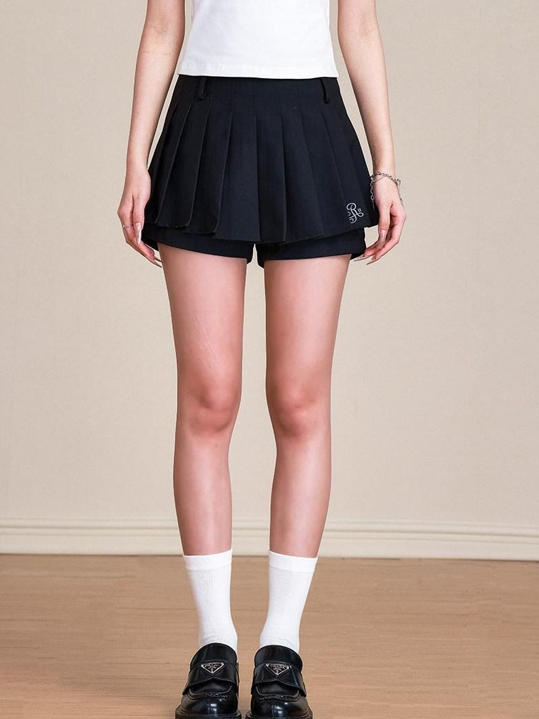ikyou Shape Retaining Embroidered Pleated A Line Mid Waist Casual Women Mini Skirts