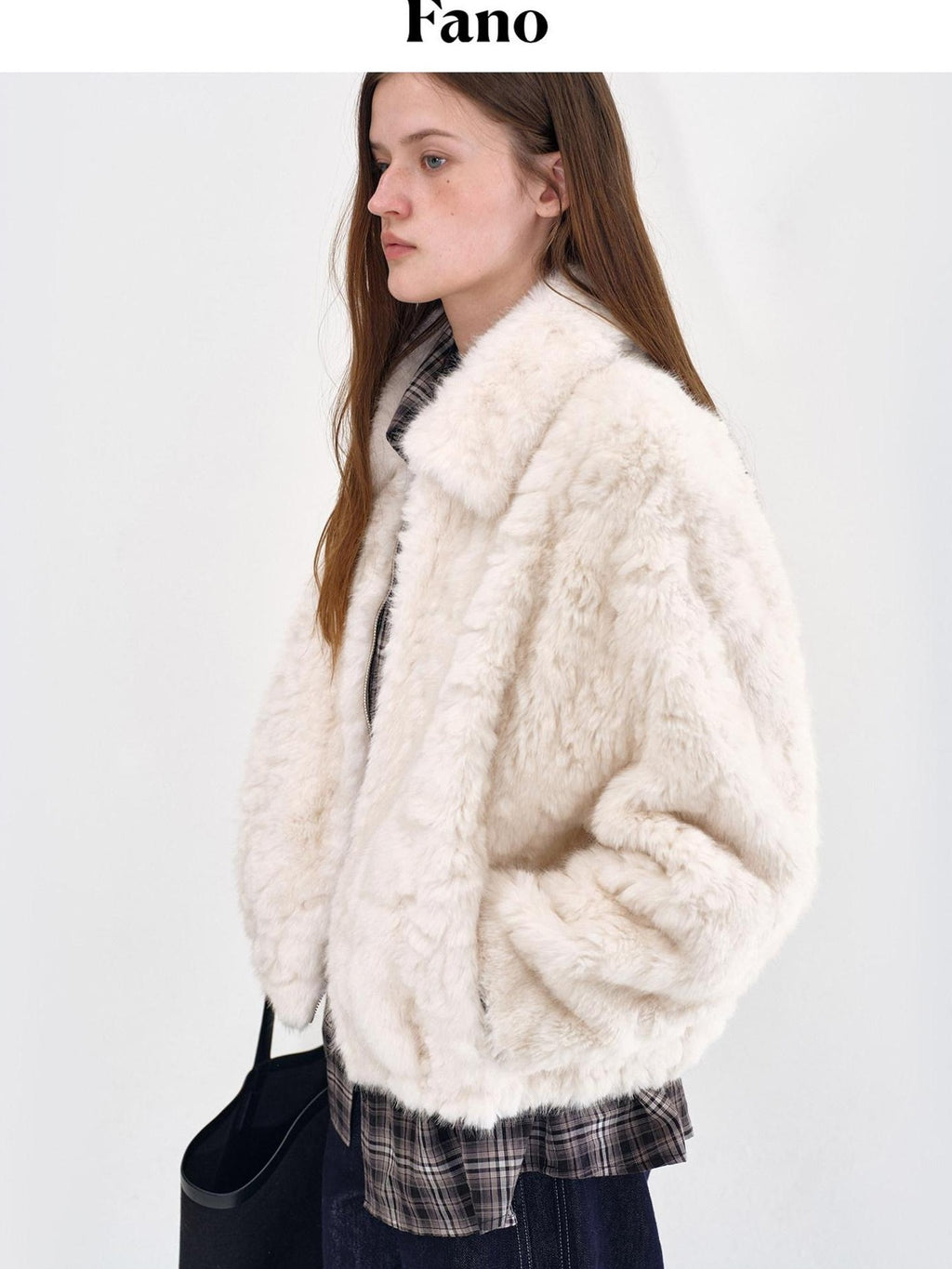 fano Warm Vintage Loose Lapel Zipper Long Sleeve Casual Young Women Ivory Short Coat