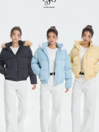 ikyou Thick Embroidered Detachable Hood Straight Fit Commuter Polyester Puffer Jackets