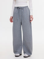 ikyou Warm Casual Pockets Elastic Waist Women Light Gray Stretch Wide Leg Pants