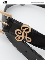 ikyou Smooth Two Layer Cowhide 3Cm Pin Buckle Slim Versatile Women Leather Belts
