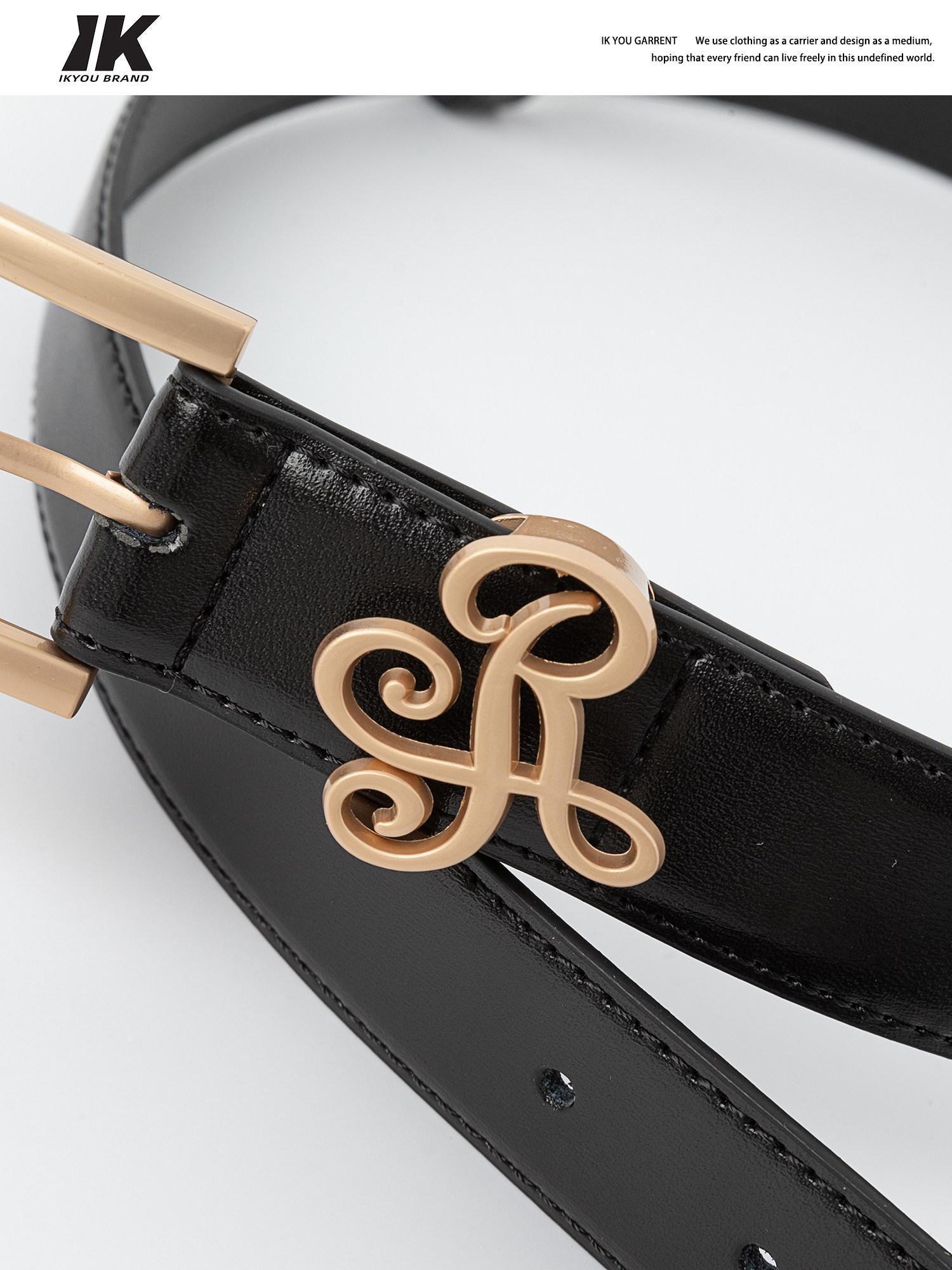 ikyou Smooth Two Layer Cowhide 3Cm Pin Buckle Slim Versatile Women Leather Belts