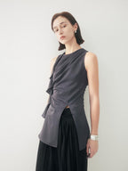 someonesometimes Satin Strappy Original Design Slim Fit Elegant Gray Off Shoulder Crop Tops