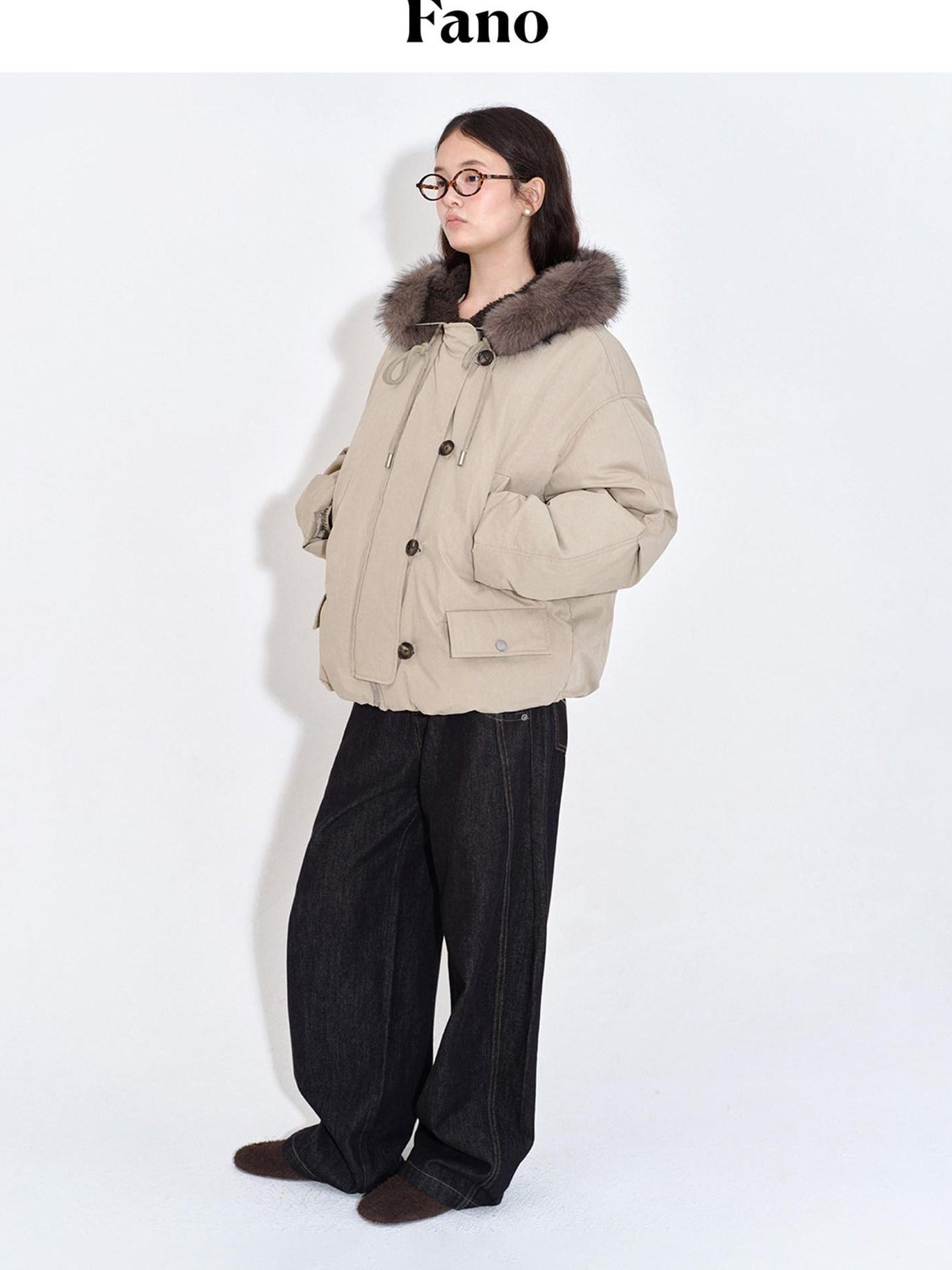 fano 90 White Duck Down Warm Commuter Straight Fit Patchwork Khaki Women Down Jackets