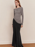 someone sometimes Lyocell Wool Blend Lightweight Asymmetric Neck Slim Casual Long Sleeve T-Shirts