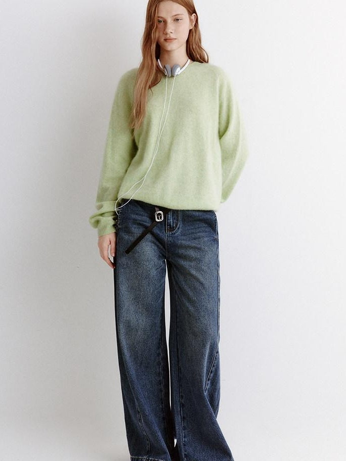 fano Soft Wool Cashmere Blend Relaxed Fit Crew Neck Women Knit Pullover Sweaters