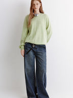 fano Soft Wool Cashmere Blend Relaxed Fit Crew Neck Women Knit Pullover Sweaters