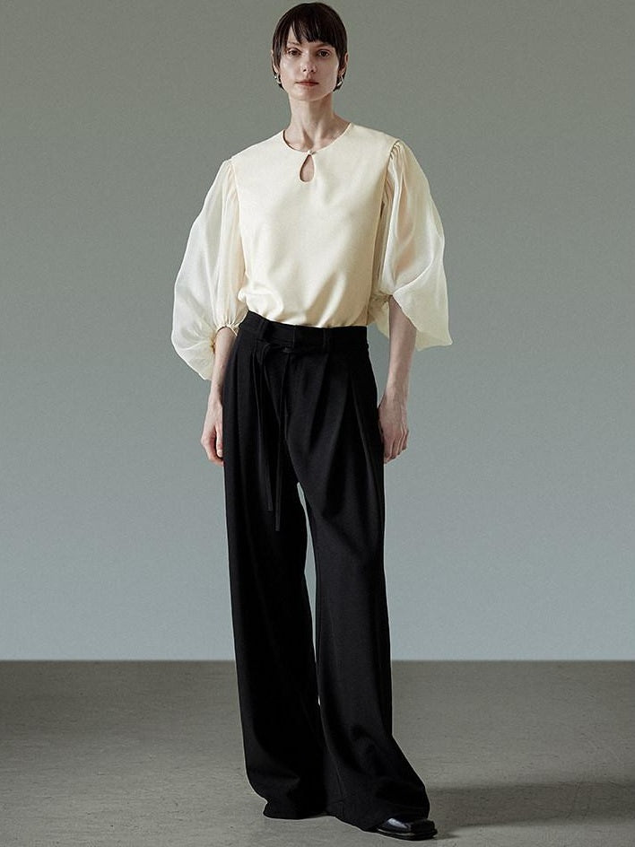 unspoken Breathable Original Loose Spliced Lantern Sleeve Pullover Polyester Blouses