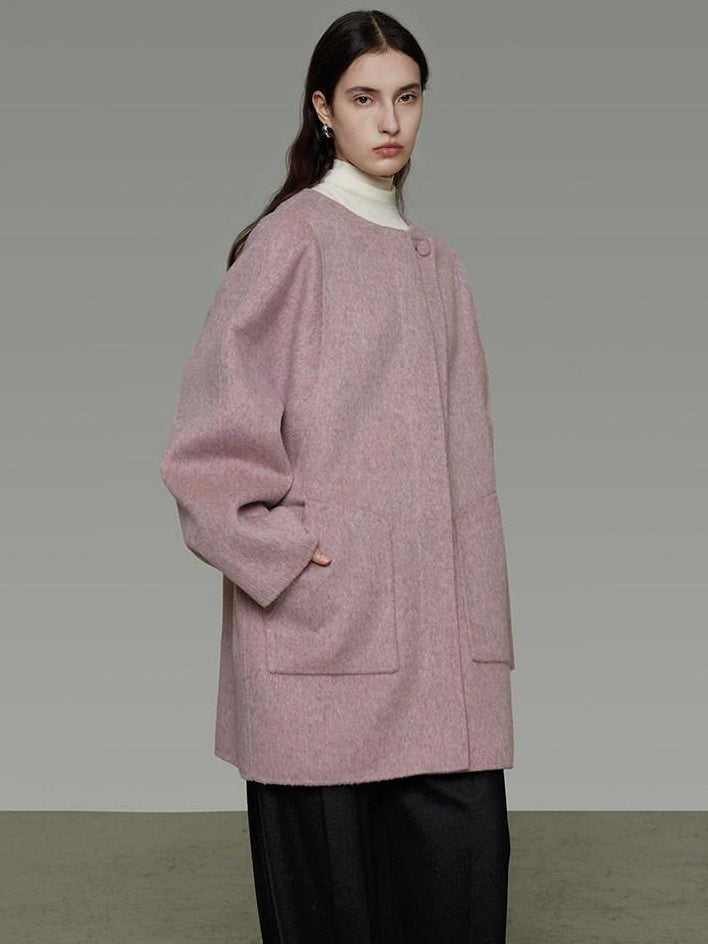 unspoken Pure Wool Loose Fit Minimal Office Midlength Single Button Women Wool Coats