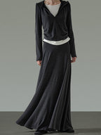 unspoken Soft Viscose Two Piece Hooded Zip Up Loose Minimal Female Deep Gray Lounge Sets