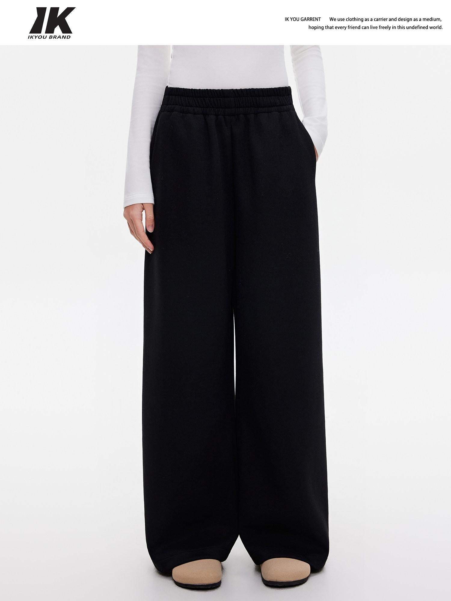 ikyou Wrinkle Free Relaxed Pocketed Women Poly Viscose Stretch Straight Pants