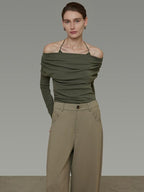 unspoken Breathable Soft Viscose Blend Slim Knit Long Sleeve Boat Neck Workwear Blouses